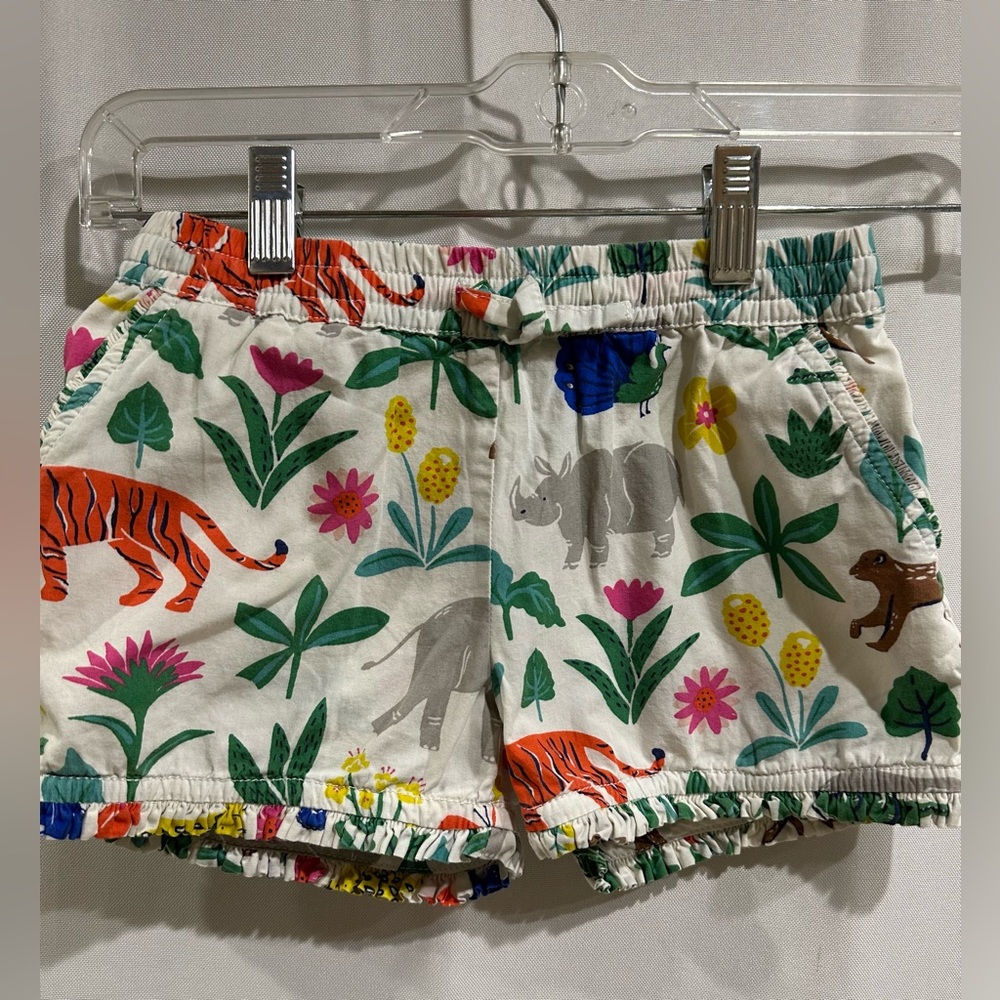 Mini Boden Girls Floral Print Shorts - 7Y White, Yellow, Green, Pink